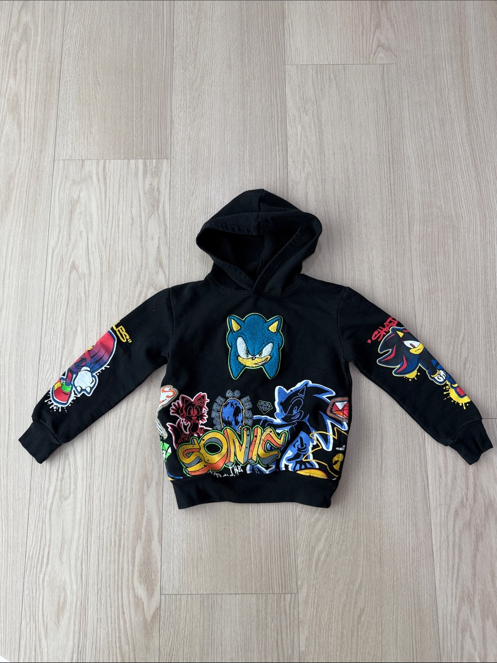 Sonic The Hedgehog Kids Hoodie Size 6/7 Black Graphic Sega Freeze